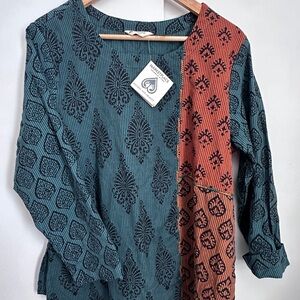 Marketplace Teal and Rust Top
